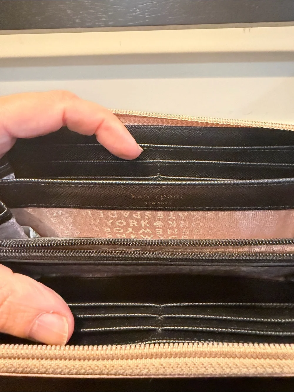 kate spade Rose Gold Glitter Zip Wallet